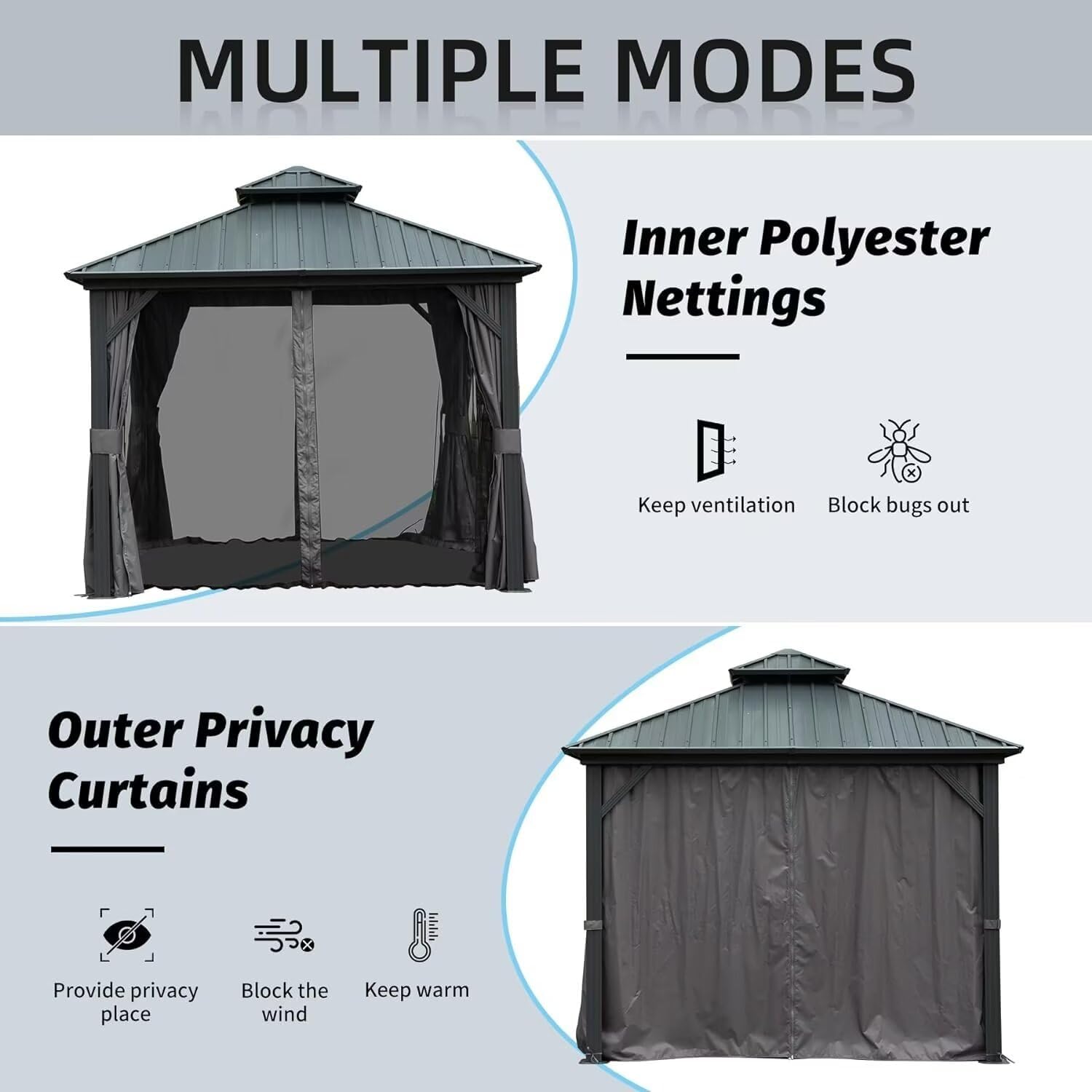 Domi 8x8FT Outdoor Gazebo, Patio Gazebo with Galvanized Steel, Hardtop Gazbo for Patio, Deck, Backyard, Curtain and Netting Included