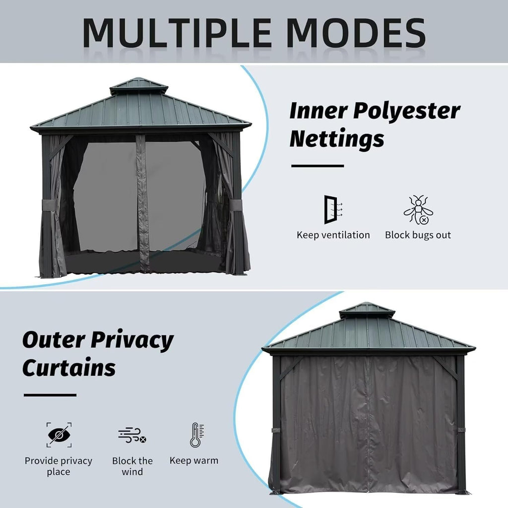 Domi 8x8FT Outdoor Gazebo, Patio Gazebo with Galvanized Steel, Hardtop Gazbo for Patio, Deck, Backyard, Curtain and Netting Included