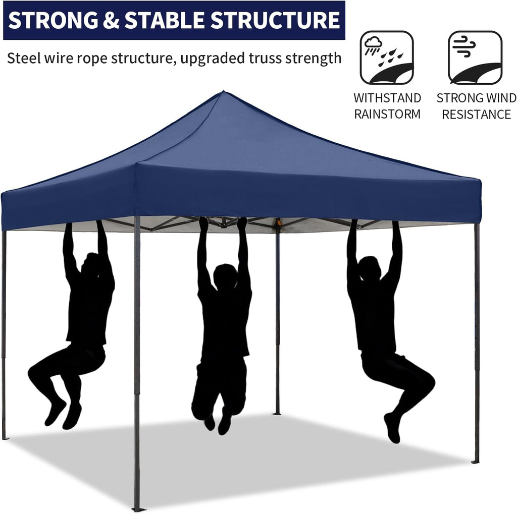 10x10 Pop up Canopy Tent with Awning Easy up Canopy with Wheel Bag Heavy Duty Waterproof Canopy Commercial Gazebo Tent for Outdoors Parties Vendors(Navy Blue)