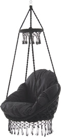 Vivere Deluxe Polyester Macrame Chair with Plush Cushion and Fringe (Eclipse)