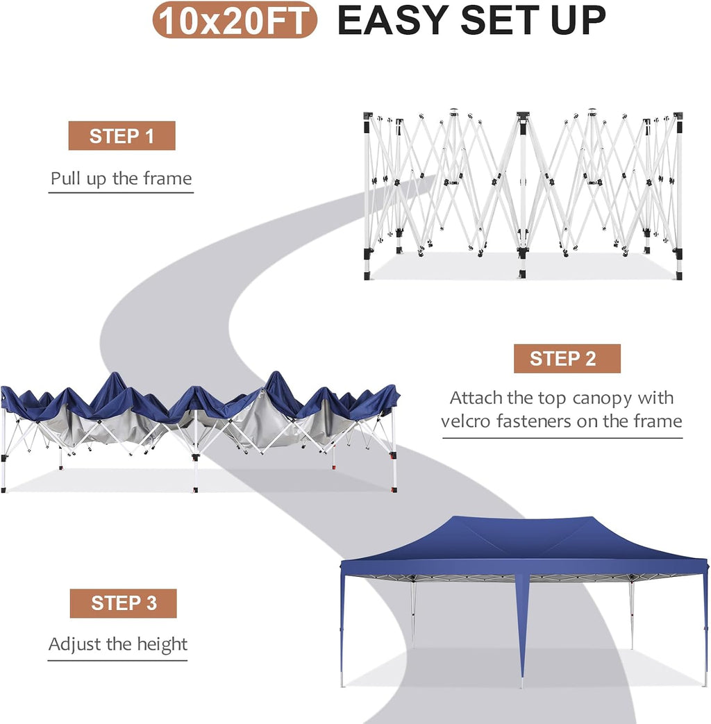 COBIZI Canopy 10x20 Pop up Canopy Tents for Parties 3.0, Upgrade Structure Wind & Waterproof Easy Set up UV Blocking with 6 Sidewalls Outdoor Commercial Party Tent Gazebo, Dark Blue