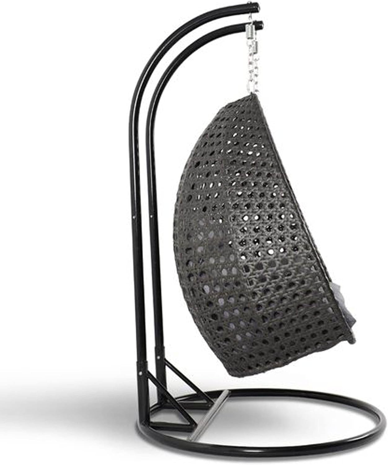 LeisureMod 2 Person Wicker Egg Chair Outdoor Indoor Bedroom Patio Hanging Lounge Swing Hammock Chairs with Black Stand and UV Resistant Cushions (Charcoal Blue)