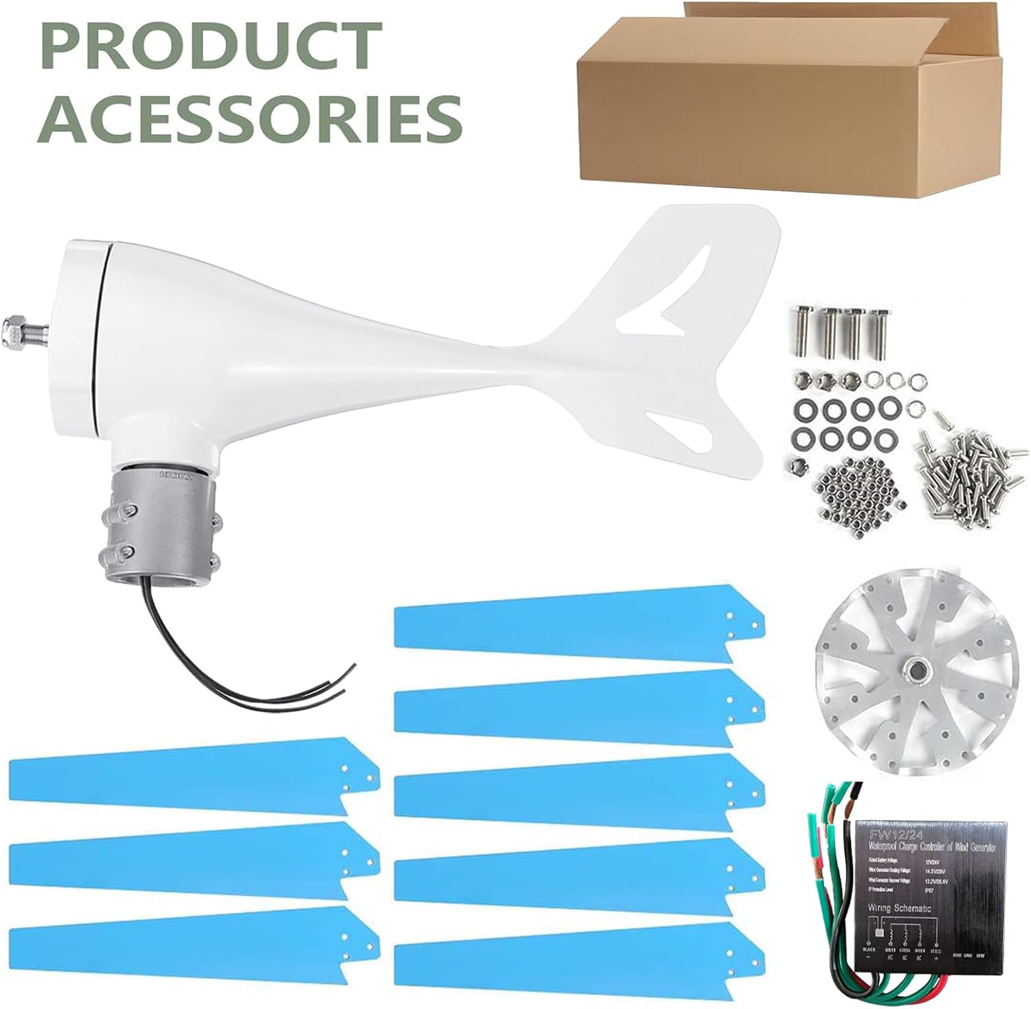 Wind Turbine 12000W with Wind Solar Controller, Wind Generator for Home Use, Wind Turbine Generator Kit 8 Blades Blue,110V