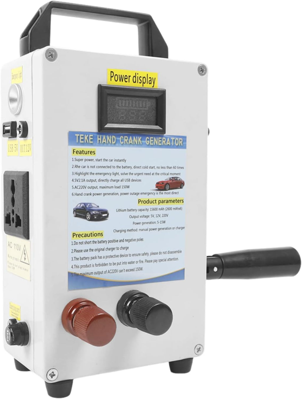 Hand Crank Generator, 110V 150W High Power Manual Supply Emergency Charger Power Station Survival Hand Crank Generator with Vehicle Charging for Natural Disasters & Survival Training