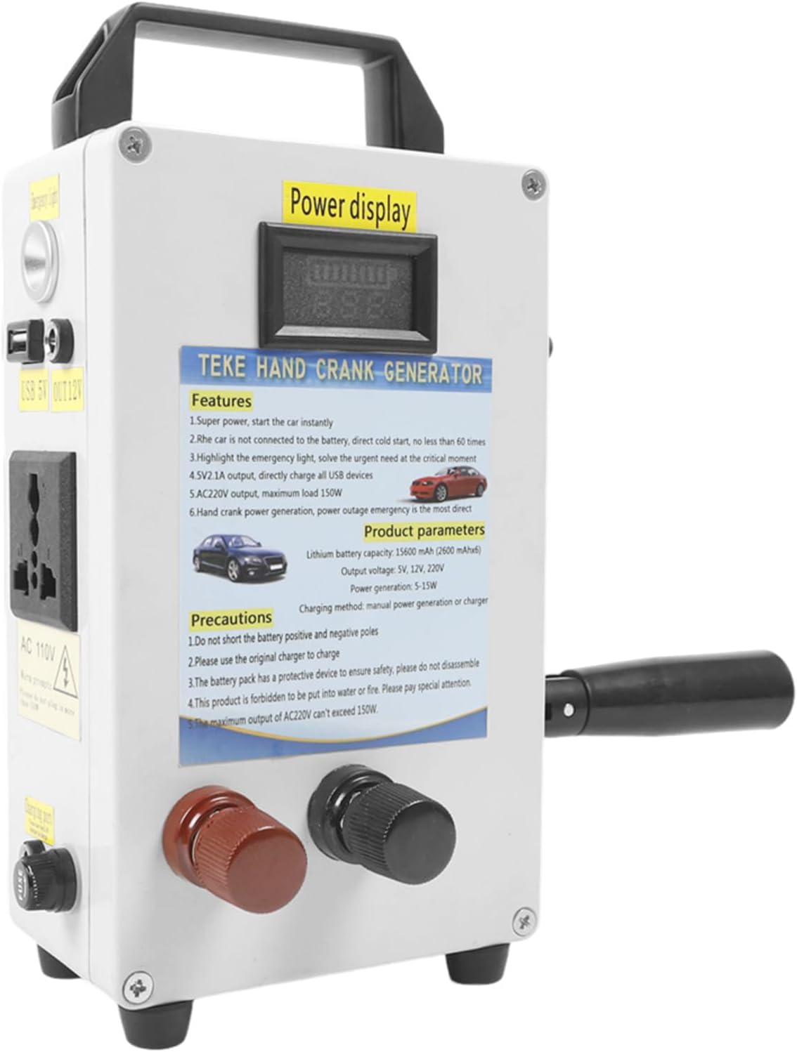 Hand Crank Generator, 110V 150W High Power Manual Supply Emergency Charger Power Station Survival Hand Crank Generator with Vehicle Charging for Natural Disasters & Survival Training