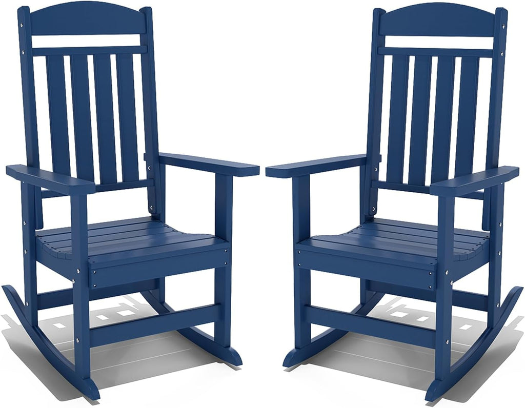 NAVINE Outdoor Rocking Chairs Set of 2, Oversized High Back Patio Rocking Chairs, All Weather Porch Rocking Chairs for Outside. Navy Blue