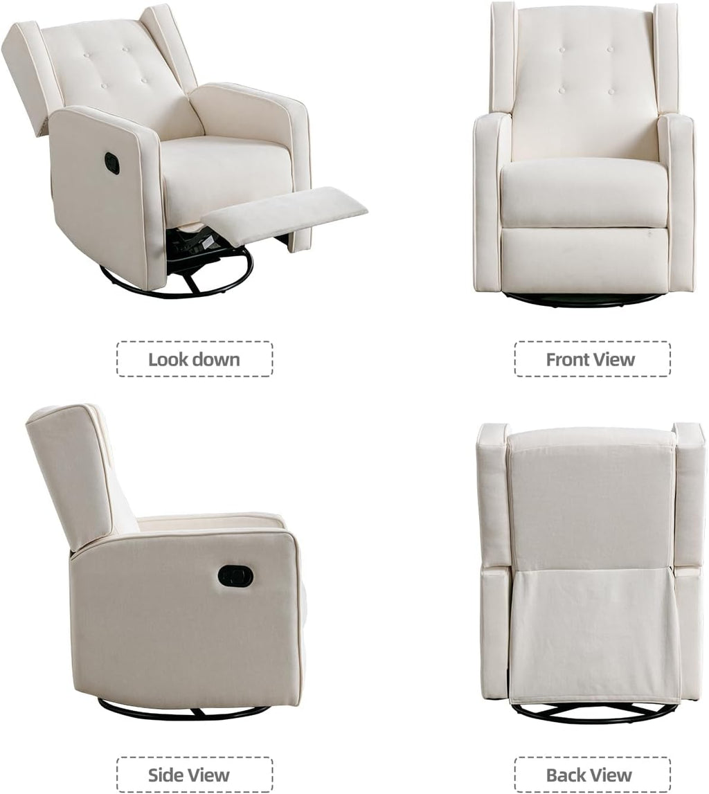 CANMOV Swivel Rocker Recliner Chair Set of 2, Nursery Glider Chair, Nursery Rocking Chairs, Manual Reclining Chair, White