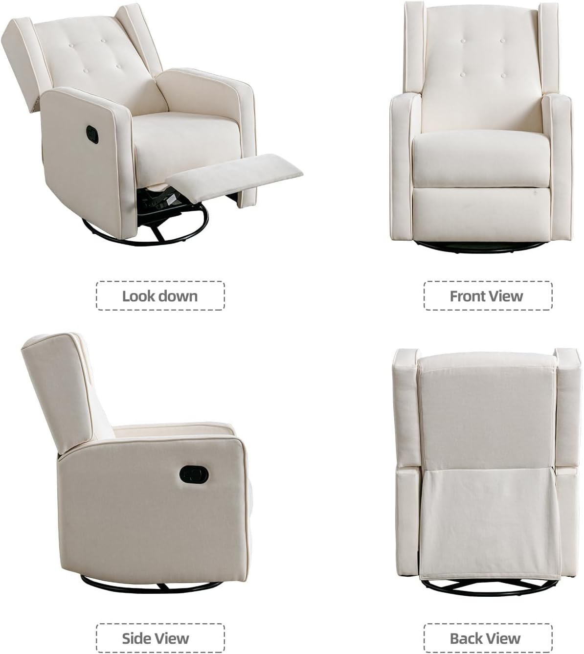 CANMOV Swivel Rocker Recliner Chair Set of 2, Nursery Glider Chair, Nursery Rocking Chairs, Manual Reclining Chair, White