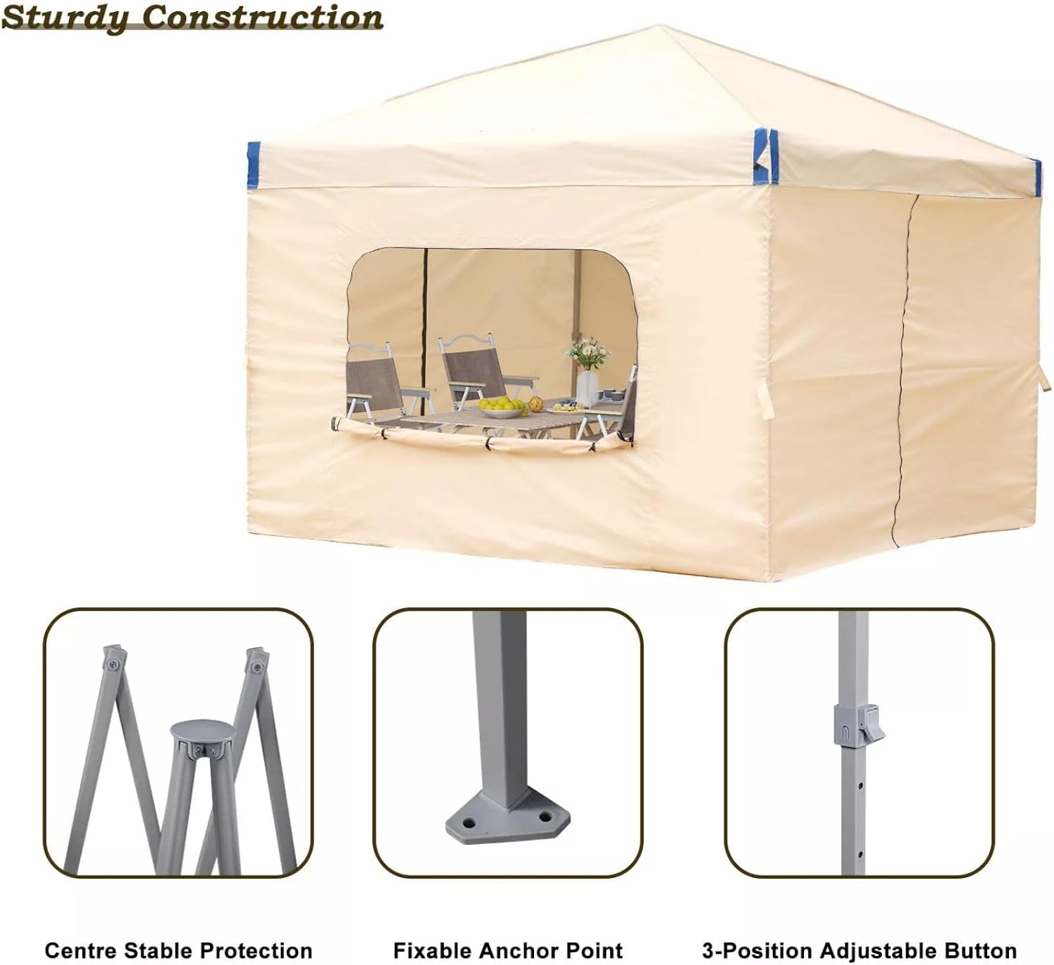 Aoodor 10x10 FT Pop-Up Canopy Tent with Roller Bag and Curtain - Portable Instant Shade, Sturdy Iron Frame, Water-Resistant 210D Oxford Fabric, UV Protection, Ideal for Camping and Outdoor Events
