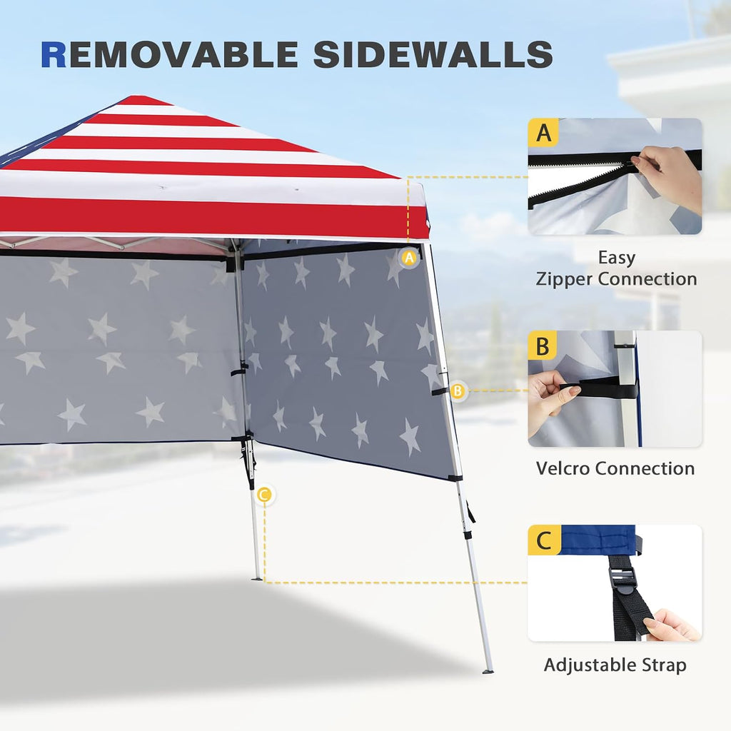 EAGLE PEAK Day Tripper 8x8 Aluminum Super-Lightweight Pop Up Canopy with 3 Removable Walls, Instant Outdoor Backpack Canopy Tent, Outside Beach Folding Sun Shelter, 8x8 Base 6x6 Top, American Flag