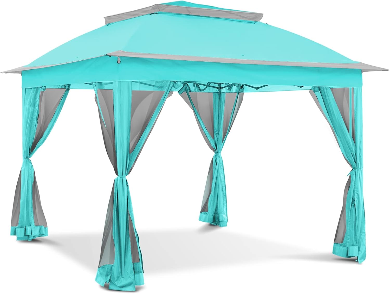11'x11' Pop Up Gazebo for Patios Canopy Tent with Sidewalls Outdoor Gazebo with Mosquito Netting Pop Up Canopy Shelter Wedding Tent, Aqua Blue