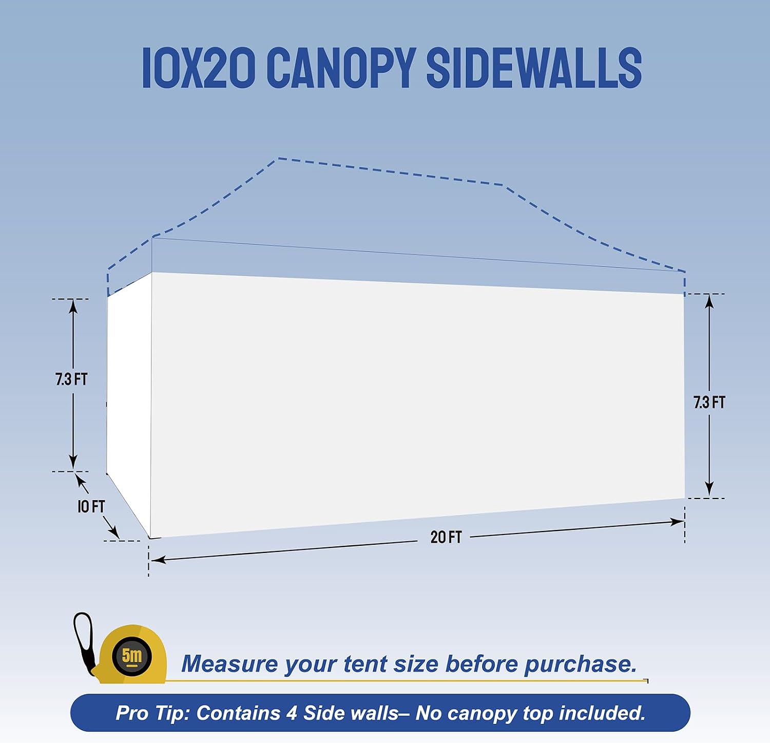 CROWN SHADES 10x20 Canopy Sidewalls (4pck) - Replacement Walls for 10x20 Gazebo, Event Shelter Accessories - White