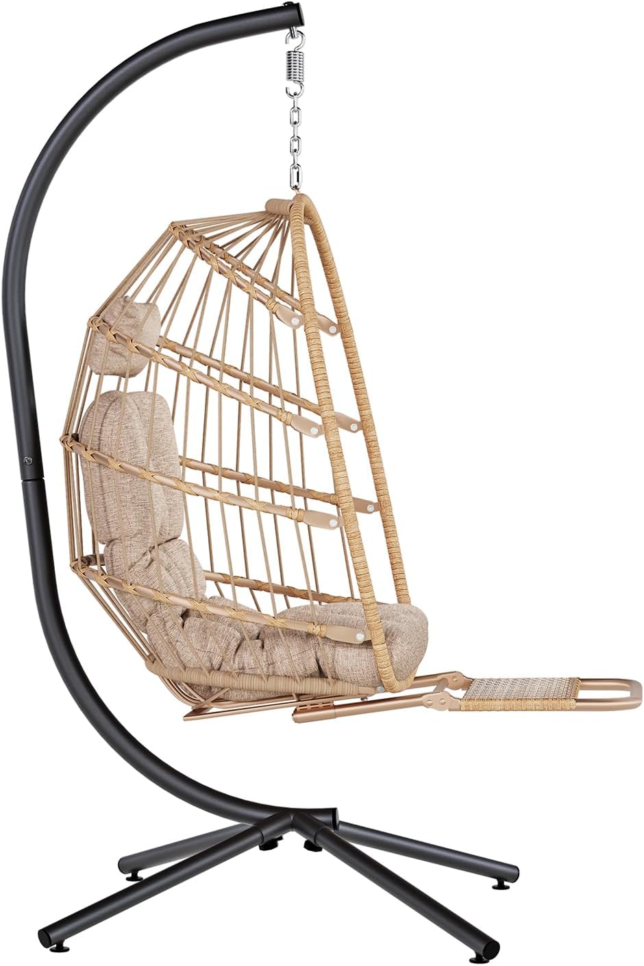 SWITTE Egg Chair Outdoor with Footrest & Stand, Indoor Wicker Hanging Egg Swing Hammock Chair with Cushion for Patio, Bedroom, Garden - Natural