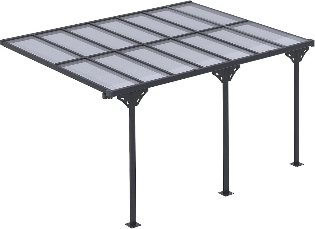 Outsunny 14.5' x 10' Outdoor Polycarbonate Pergola, Transparent UV Blocking Awning, Hardtop Deck Gazebo with Adjustable Posts and Height, Aluminum, Gray