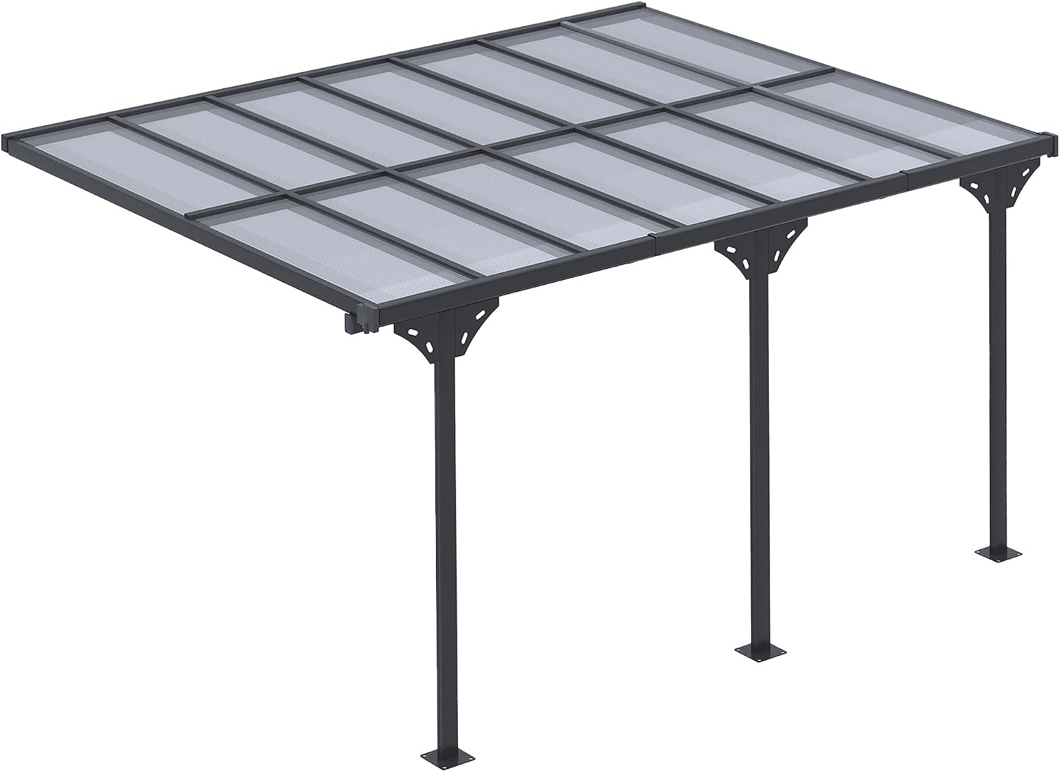 Outsunny 14.5' x 10' Outdoor Polycarbonate Pergola, Transparent UV Blocking Awning, Hardtop Deck Gazebo with Adjustable Posts and Height, Aluminum, Gray