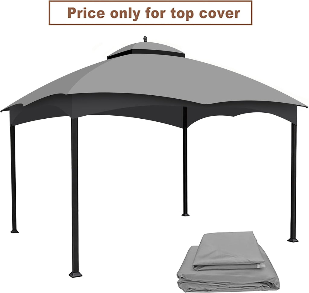 10x12 Ft Outdoor Patio Gazebo Replacement Canopy for Lowe's Allen Roth 10x12 Gazebo #GF-12S004B-1, Double Tiered Roof Top Cover, UV Protection & Waterproof Fabric, Grey (Frame Not Included)