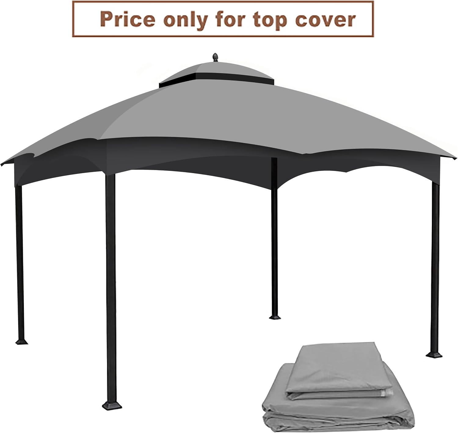 10x12 Ft Outdoor Patio Gazebo Replacement Canopy for Lowe's Allen Roth 10x12 Gazebo #GF-12S004B-1, Double Tiered Roof Top Cover, UV Protection & Waterproof Fabric, Grey (Frame Not Included)