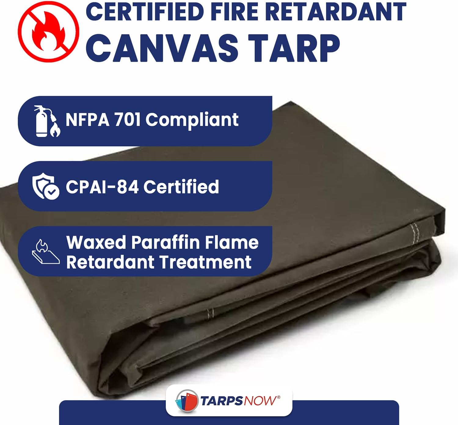 Tarps Now 10x12 Ft Fire Retardant Canvas Tarp with Brass Grommets - 27 Mil Industrial Grade Heavy Duty Tarp for Camping, Construction, Residential, and Agriculture - 16oz, Olive Drab