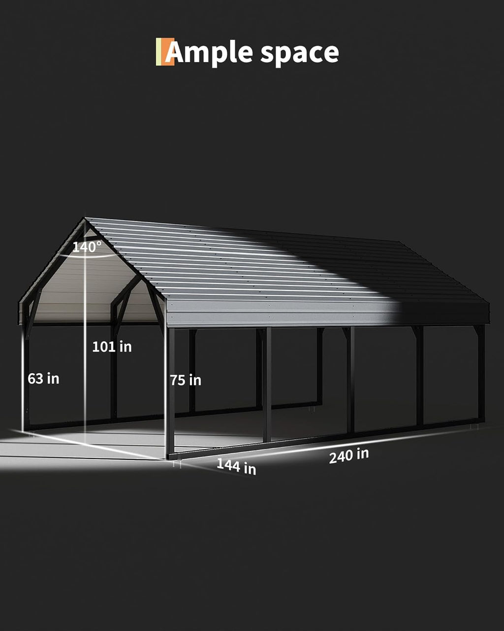 12 x 20 FT Metal Carport, Heavy Duty Carports Reinforced Frame and Steel Roof, All-Weather Shelter Canopy for Pickups, Boats, Cars, and Tractors