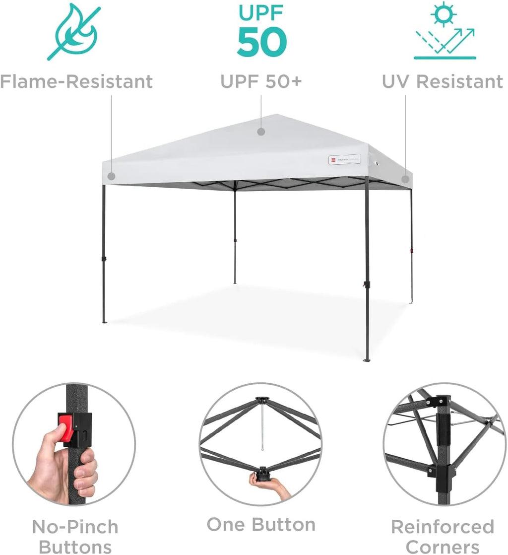Best Choice Products 12x12ft Pop Up Canopy Tent, Outdoor Shade, 1 Person 1 Minute Set Up, Carry Case, 4 Weight Bags - White