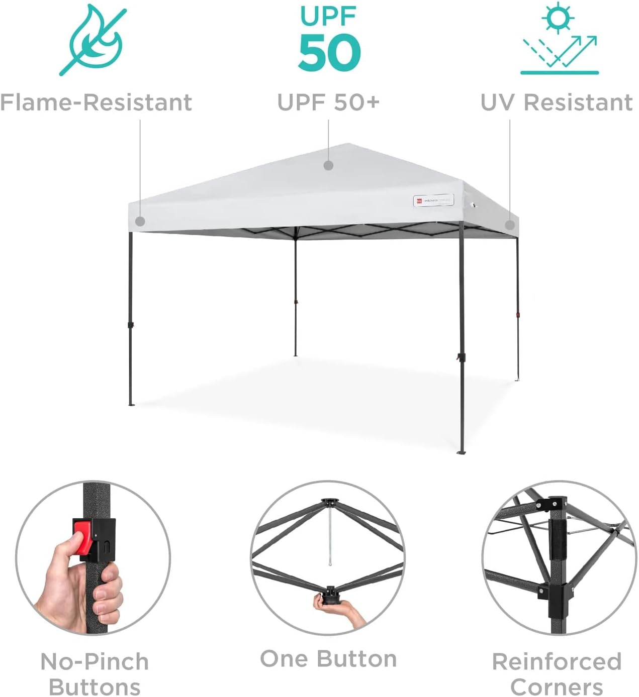 Best Choice Products 12x12ft Pop Up Canopy Tent, Outdoor Shade, 1 Person 1 Minute Set Up, Carry Case, 4 Weight Bags - White