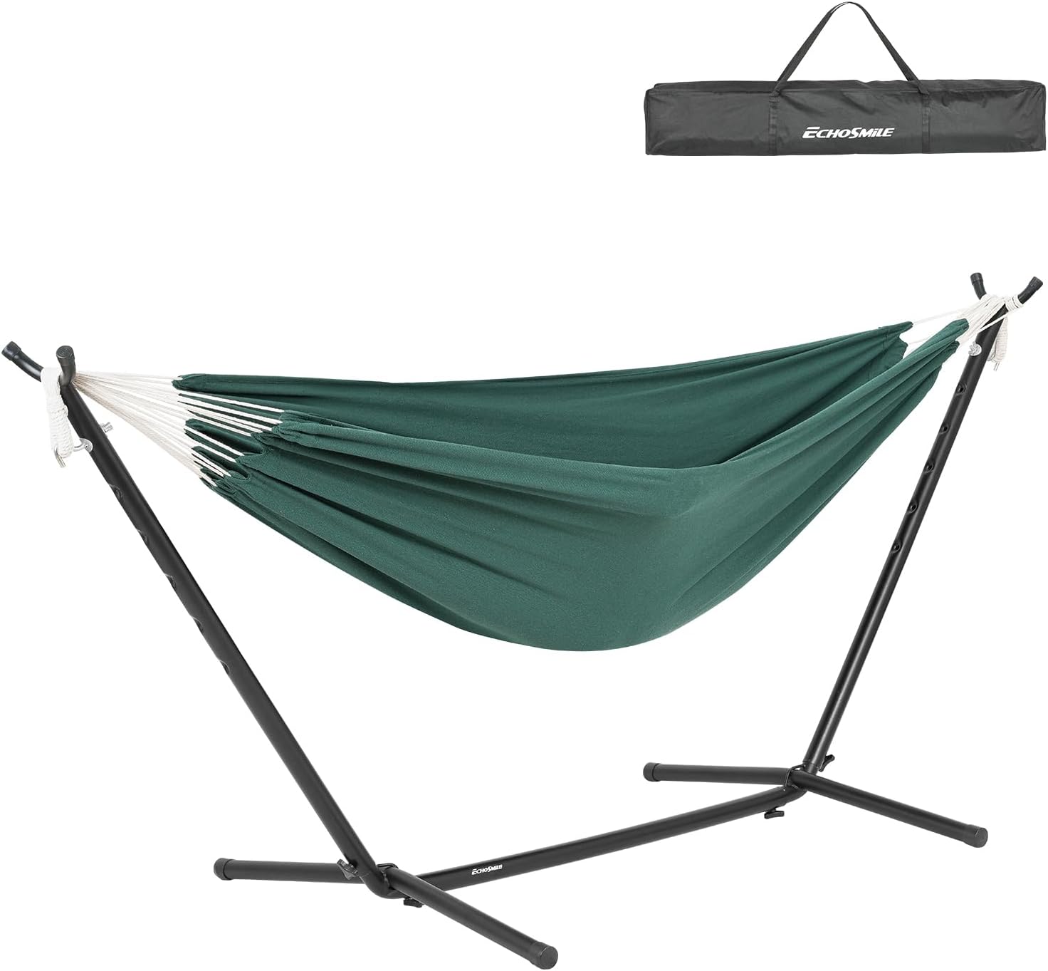 EchoSmile Double Hammock with Detachable Stand - 480 lbs Heavy Duty 2 Person Adjustable Hooks Indoor Outdoor Stand Hammock Durable Steel Frame, Green