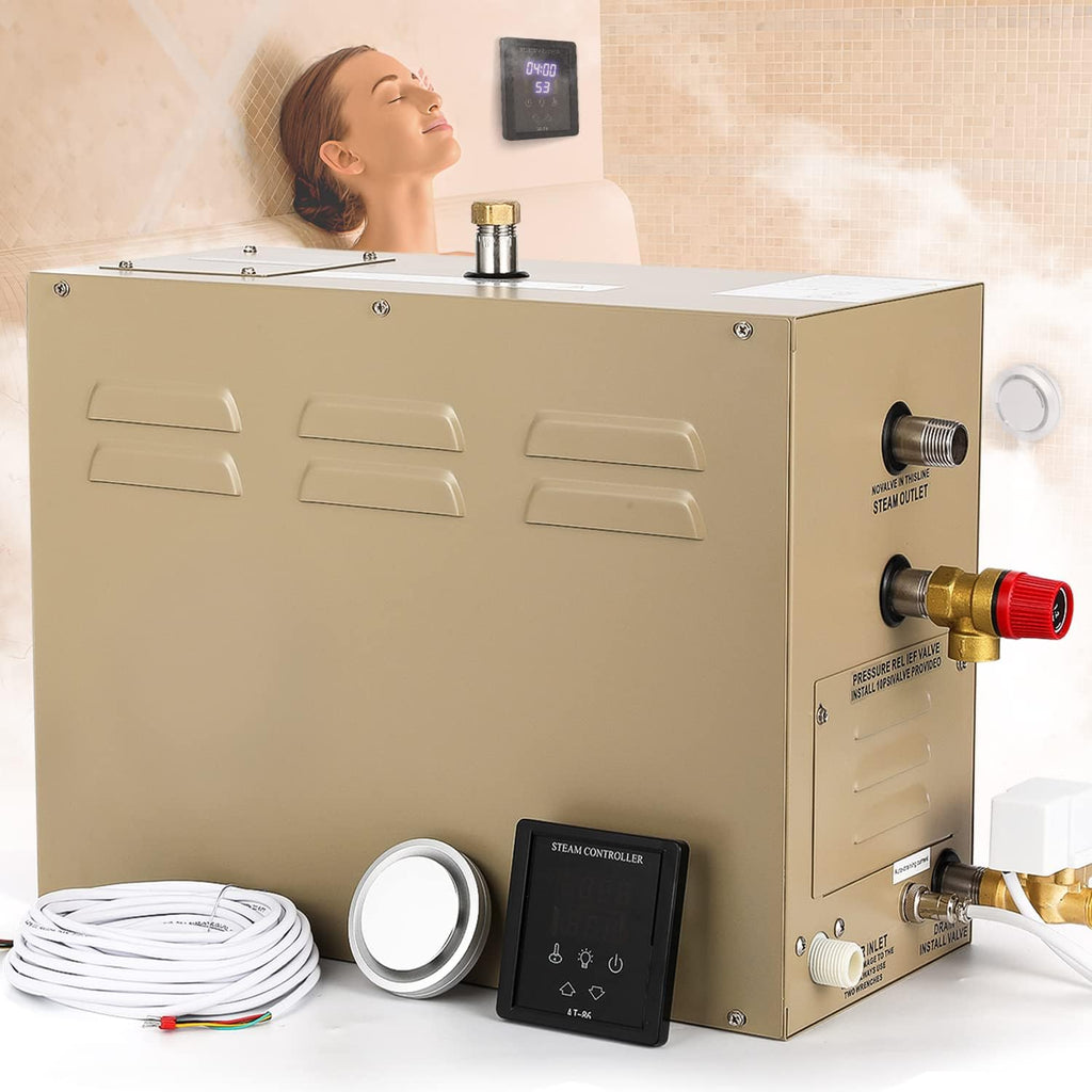 Steam Shower Generator Kit 12KW for Bath Sauna SPA, Aromatherapy Steam Head, Self-draining System, LED Waterproof Controller, for Commercial Home Use…