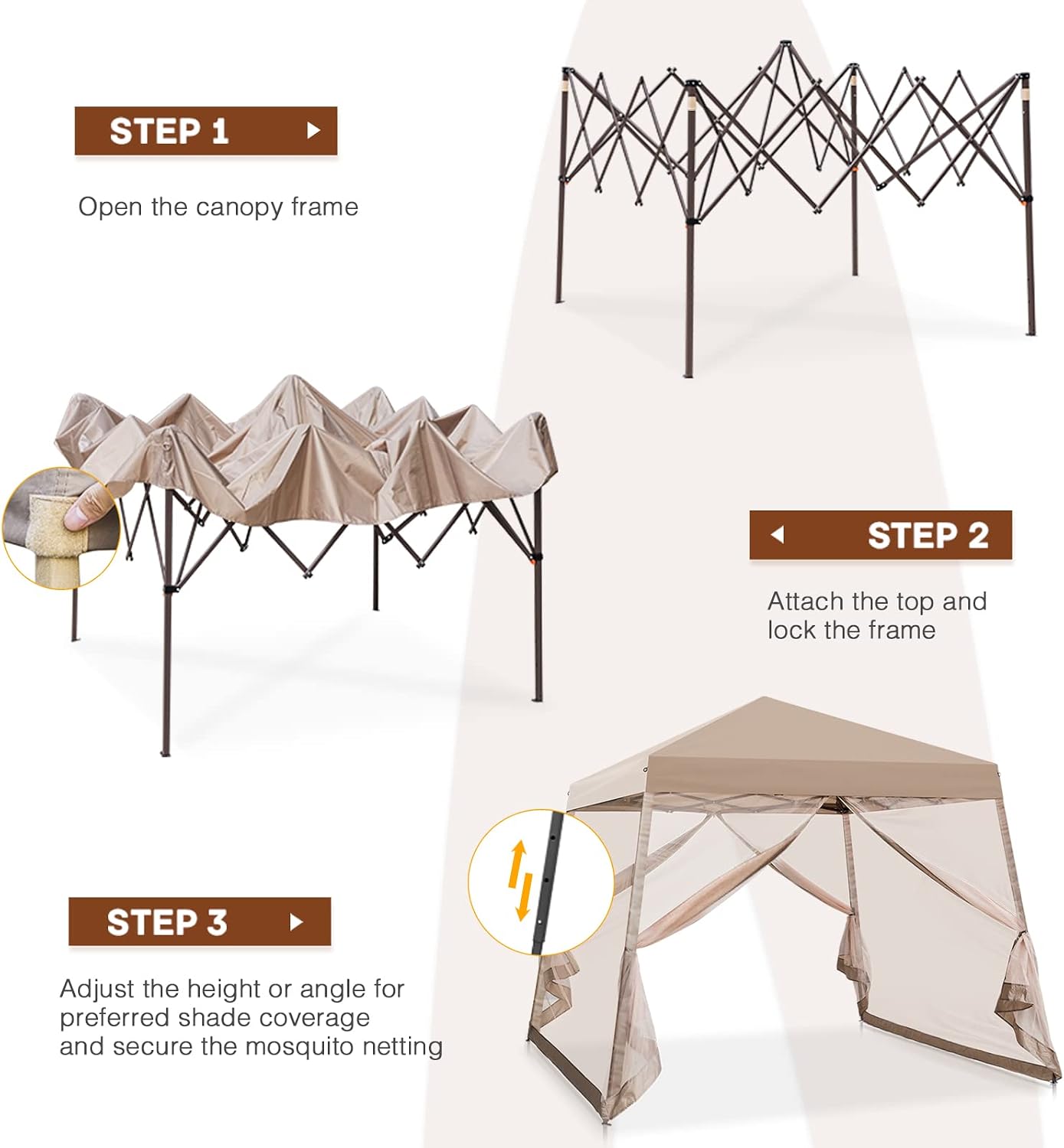 10x10 Pop Up Canopy Tent, Slant Leg Instant Screened Gazebo with Mesh Walls, UV Protection, Water Resistant, Beige