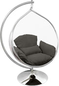 Hanging Chair - Transparent Acrylic Bubble, Waterdrop Shape, Indoor Swing Chair with Gold/Chrome Stand, Durable Fabric Cushion - Luxury Accent for Living Room, Bedroom (Chrome/Darkgray)