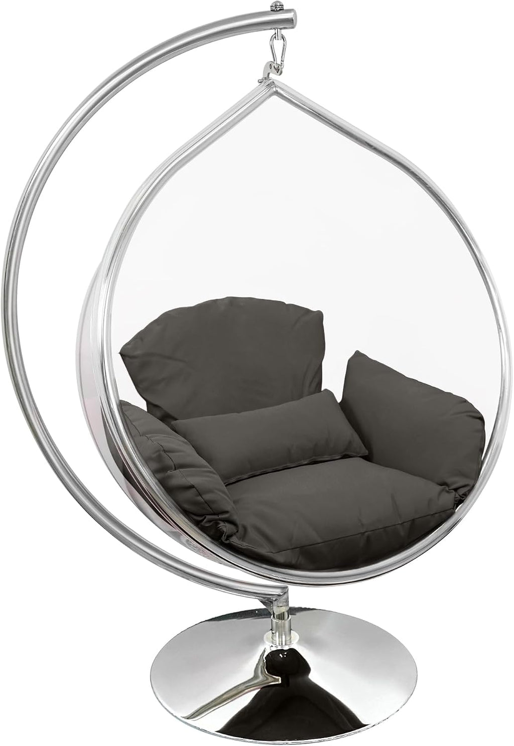 Hanging Chair - Transparent Acrylic Bubble, Waterdrop Shape, Indoor Swing Chair with Gold/Chrome Stand, Durable Fabric Cushion - Luxury Accent for Living Room, Bedroom (Gold/Darkgray)