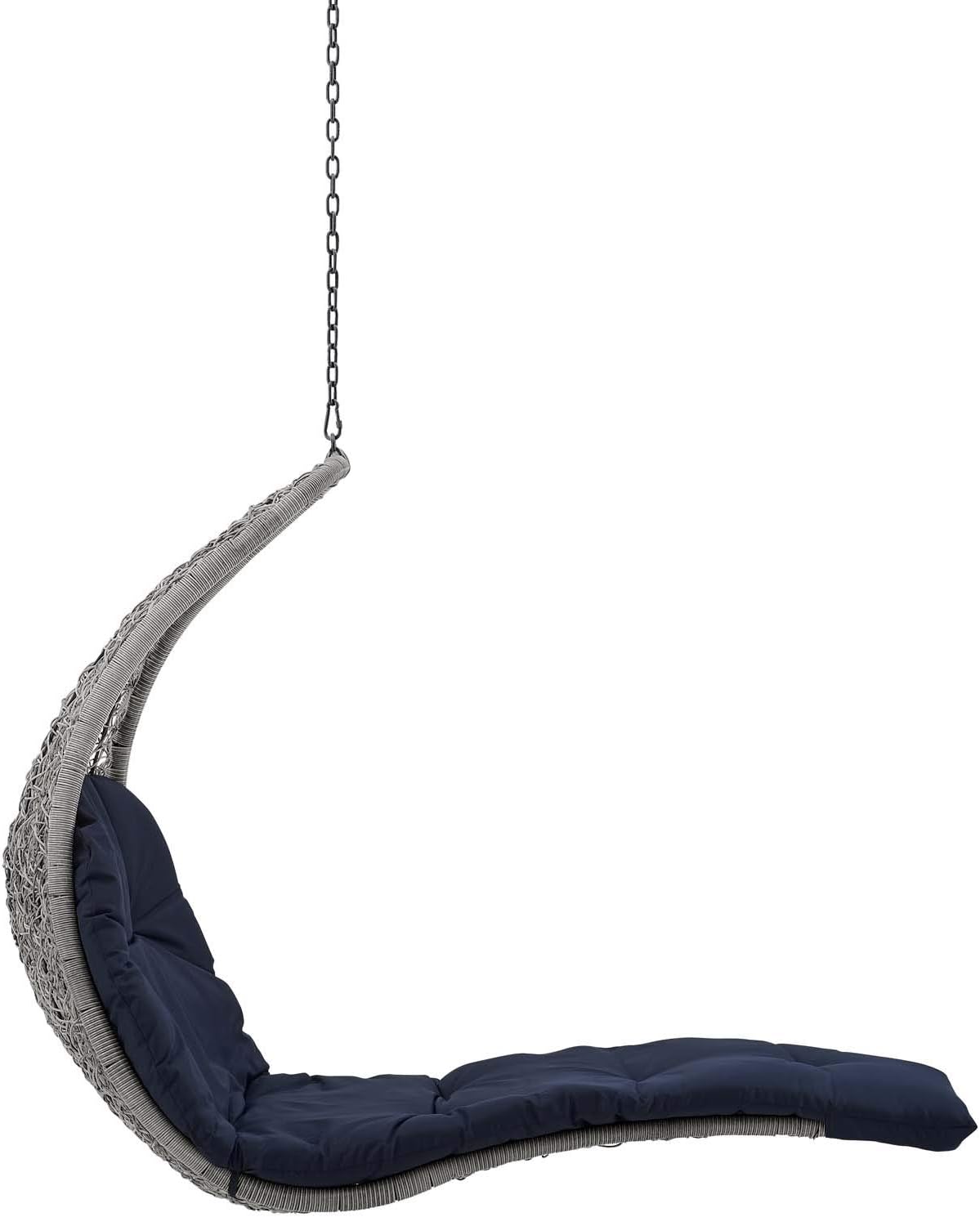 Modway Landscape Wicker Rattan Outdoor Patio Porch Chaise Lounge Hanging Swing Chair in Light Gray, Navy