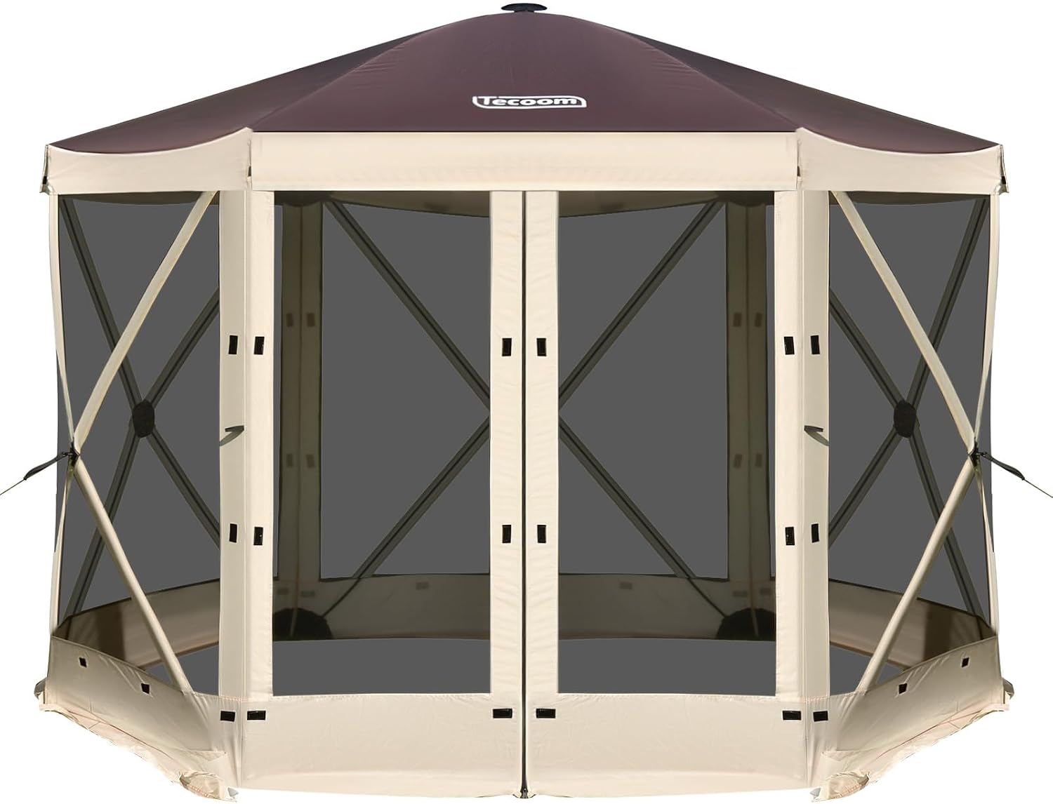 Tecoom 6-Sided Pop Up Gazebo Tent, Screen House with Mosquito Netting Canopy for Camping, 10x10ft Portable Sun Shelter Removable Siedwalls for Outdoor, Garden, Activities, Khaki