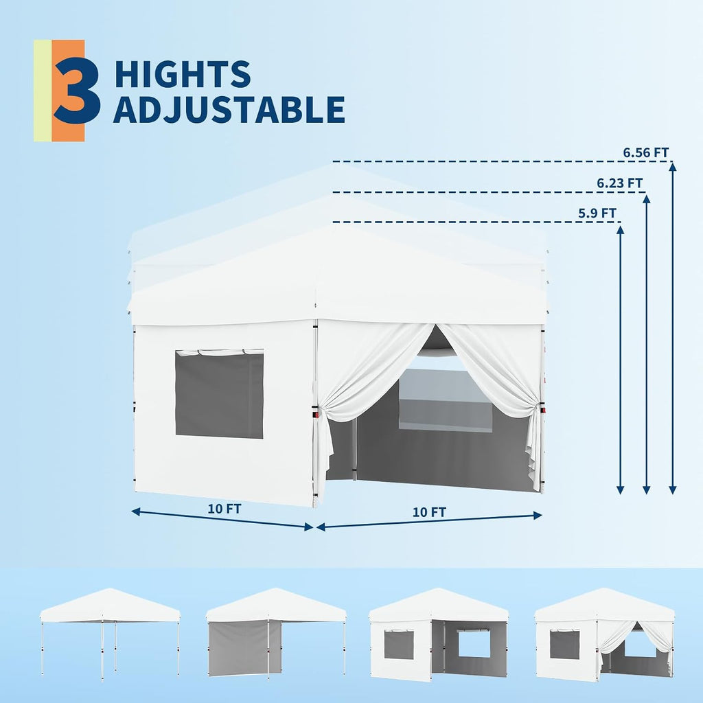10x10FT Instant Pop Up Canopy Tent with 4 Side Walls, Heavy Duty Canopy Set, Waterproof and UV Protected Tailgate Tent for Outdoor Events (White)