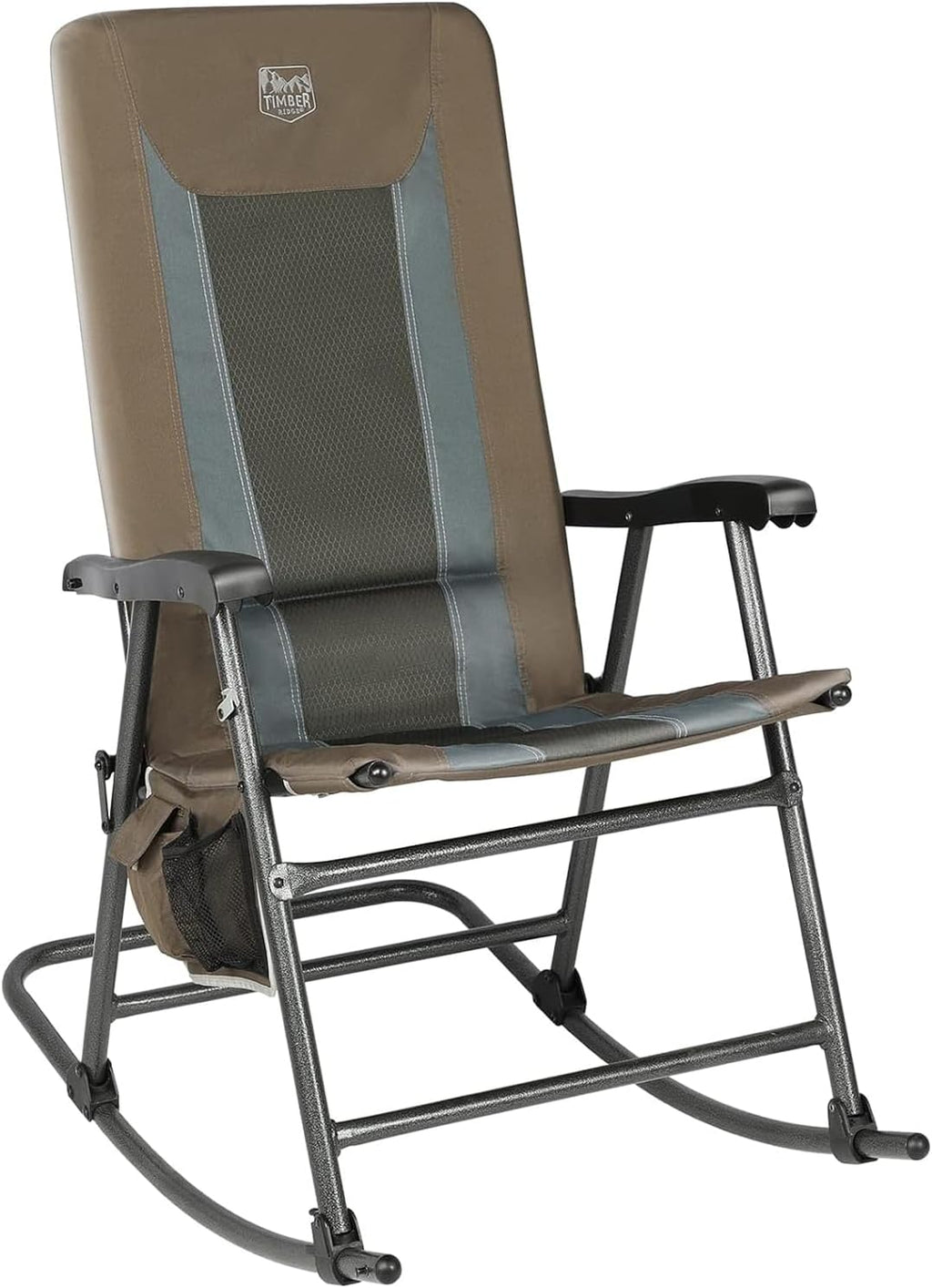 TIMBER RIDGE Outdoor Folding Rocking Chair, 29' Padded High Back Neck & Back Support, Hard Armrests for Easy Stand Up, Stable Steel Frame Supports 300 lb, Quick Fold for Patio, Lawn & RV Camping,Brown