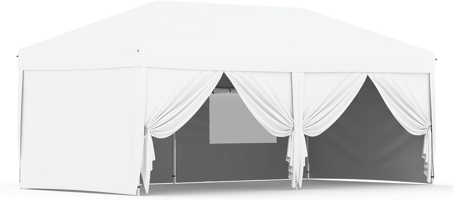 10x20FT Instant Pop Up Canopy Tent with 6 Side Walls, Heavy Duty Canopy Set, Waterproof and UV Protected Tailgate Tent for Outdoor Events (White)