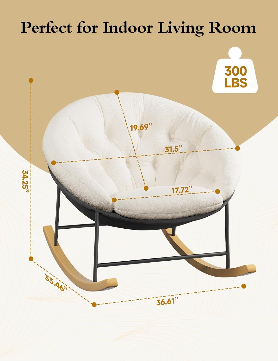 Kidirect Wide Rocking Chair Nursery, Comfy Saucer Nursery Rocking Chairs with Removable Cushion, Indoor Papasan Nursing Chair for Breastfeeding, Mecedora Para Adultos for Living Room & Bedroom (Cream)