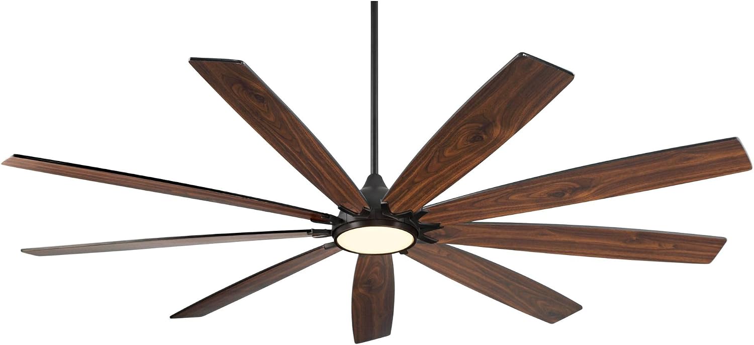 Casa Vieja 72' Tahoe Breeze Industrial Indoor Outdoor Ceiling Fan with LED Light Remote Control Matte Black Dark Walnut Wood Damp Rated for Cottage Core Patio Exterior House Home Porch Gazebo Garage