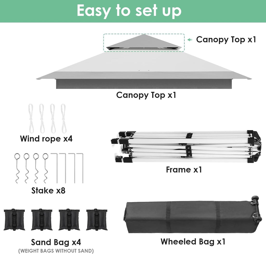 TLSUNNY 13X13 Pop Up Canopy Tent, Camping Shader W/Overhanging Eaves & Sand Bag, Outdoor Gazebo Shelter W/One Push Setup & Wheeled Bag, Height Adjustable, for Patio, Market, Party (Grey, 13FTX13FT)