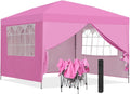 GDY Pop Up Canopy Tent, Outdoor Gazebos, 10 x 10 Canopy with 4 Sidewalls, Easy Set up, for Events, Parties, Camping, Garden, Pink.