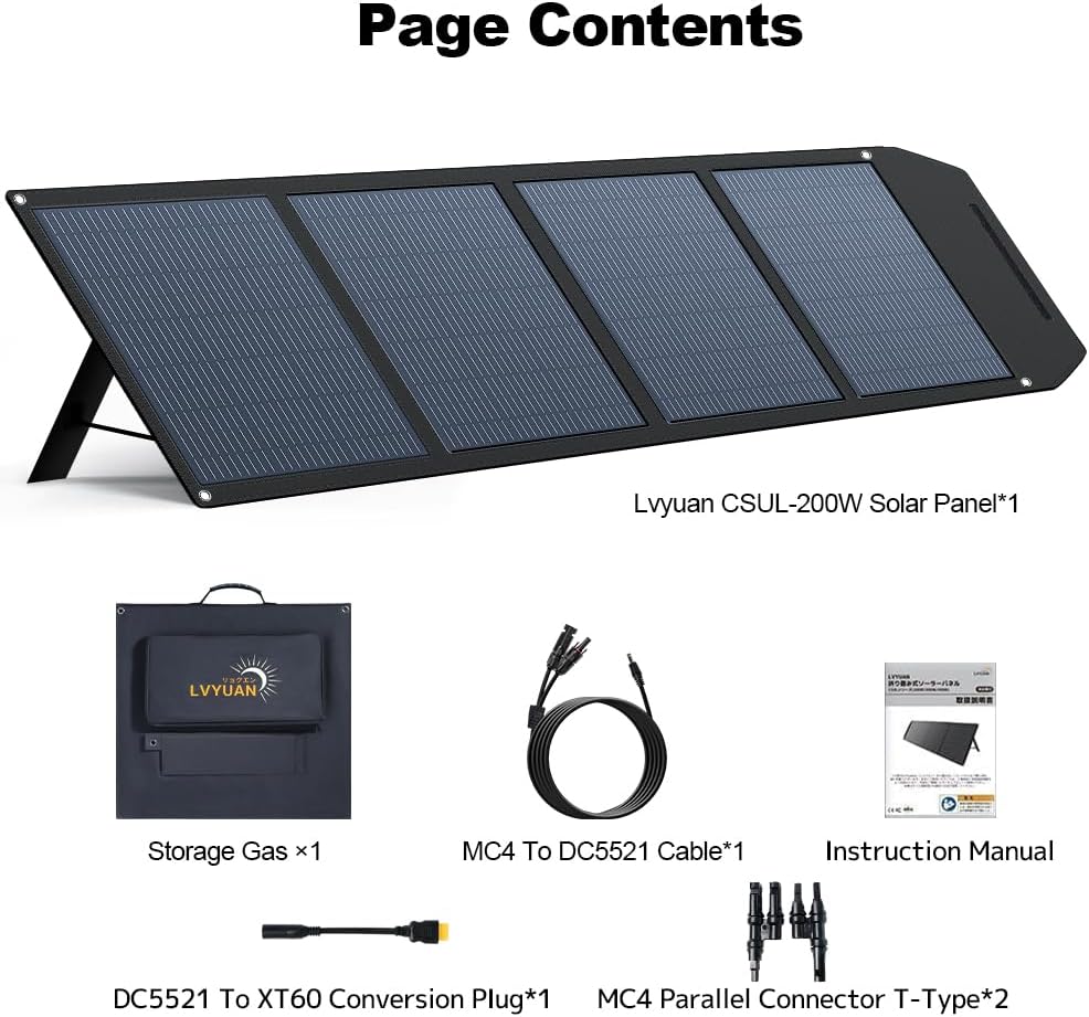LVYUAN 200W Portable Solar Panel Foldable Solar Panel, Solar Cells 22.5% High Efficiency for Outdoor Adventures Power Station Camping RV Solar Generator