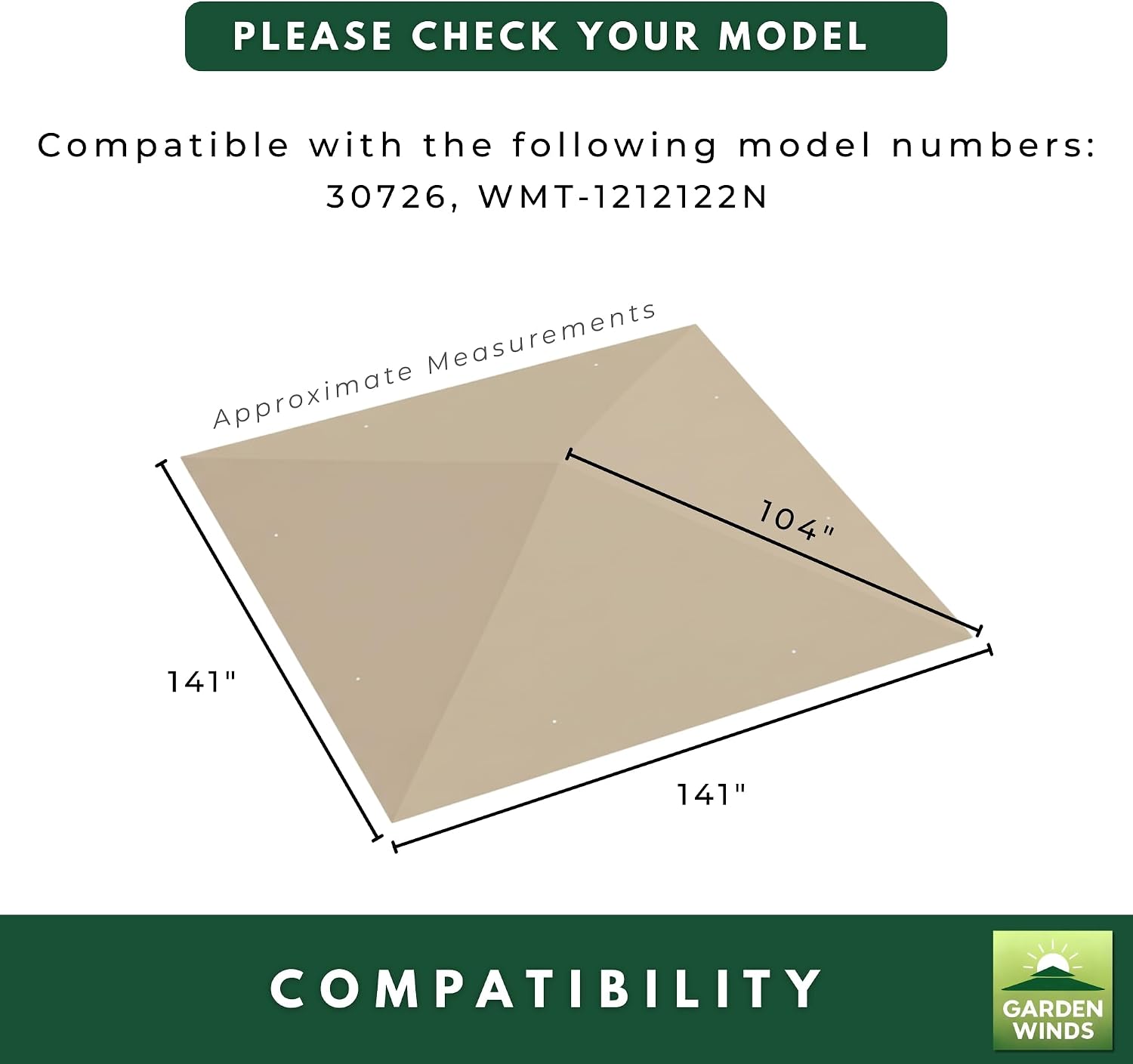 Garden Winds Reinforced RipLock 350 Replacement Canopy Top Cover Compatible with Ozark Trail 12' X 12' Pop Up Models 30726, WMT-1212122N - Slate Gray