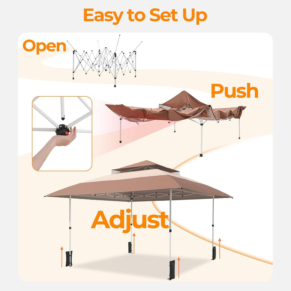 11x11 Pop Up Gazebo Outdoor Canopy Shelter with 4 Sandbags, Instant Patio Gazebo Sun Shade Canopy Tent, Double Tiers & Mesh Netting for Lawn, Garden, Backyard & Deck, Coffee