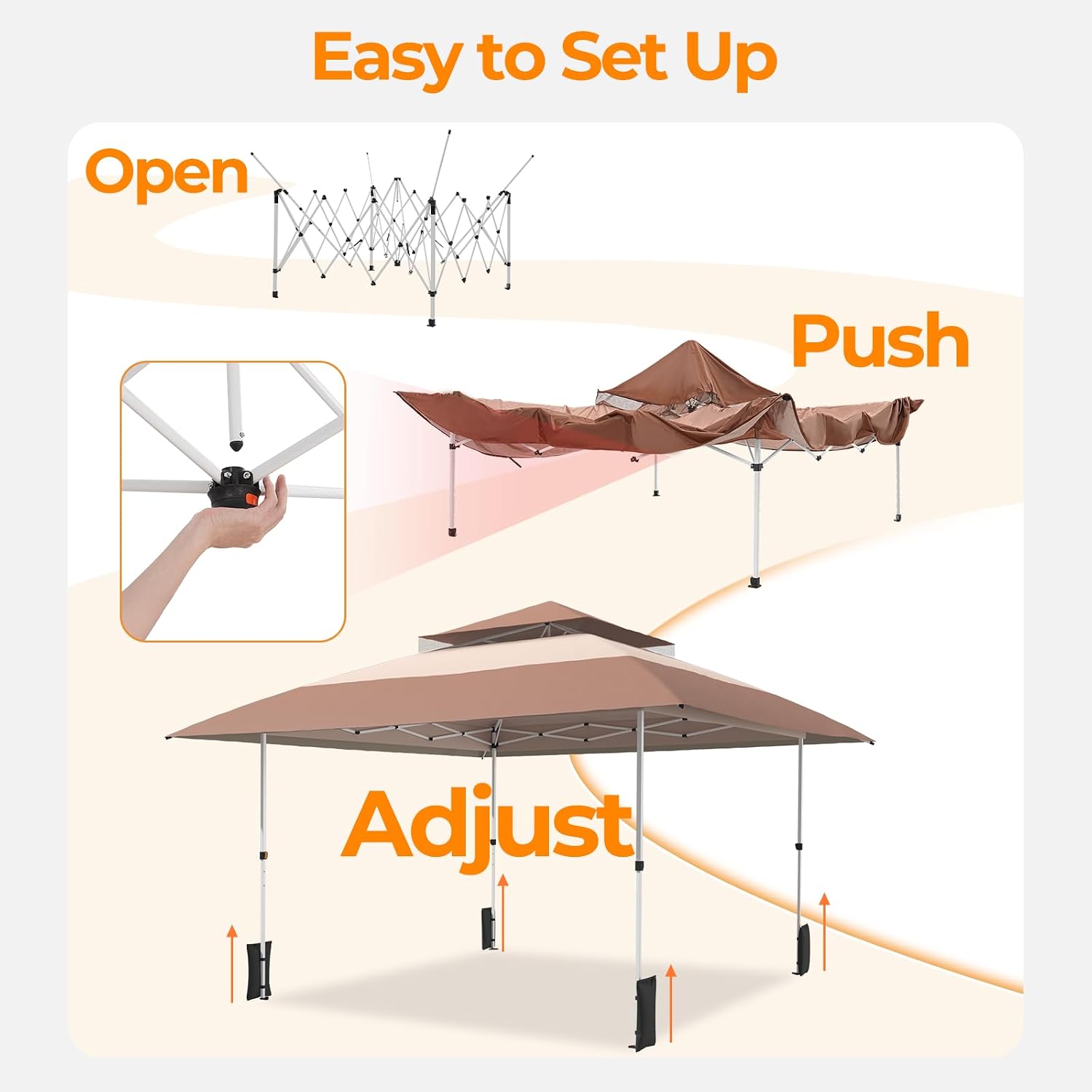 13x13 Pop Up Gazebo Outdoor Canopy Shelter with 4 Sandbags, Instant Patio Gazebo Sun Shade Canopy Tent, Double Tiers & Mesh Netting for Lawn, Garden, Backyard & Deck, Coffee