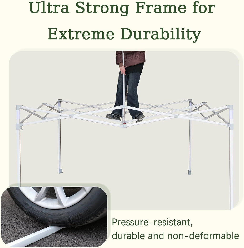Easy 10x10 Pop Up Canopy Tent with Peak Tensioner, Heavy Duty for Commercial Use, Industry-Leading 3000mm Waterproof, 500D Silver Coated Top, Wheeled Bag, 4 Sandbags, Stakes & Ropes, Forest Green