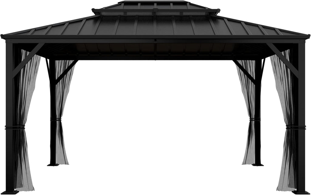 MUPATER Gazebo, 10'x12' Outdoor Gazebo, Patio Structure Shelter with Mosquito Netting, Aluminum Hardtop Pergola for Backyard, Garden, Lawn and Patio, Black