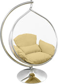 Hanging Chair - Transparent Acrylic Bubble, Waterdrop Shape, Indoor Swing Chair with Gold/Chrome Stand, Durable Fabric Cushion - Luxury Accent for Living Room, Bedroom (Chrome/Beige)