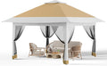 GarveeTech Pop Up Gazebo 12x12 ft Canopy Tent with Mosquito Netting, Outdoor Patio Gazebo with 3 Adjustable Heights, Tent Shelter Quick Setup Backyard Tent for Party,Wedding (Khaki)