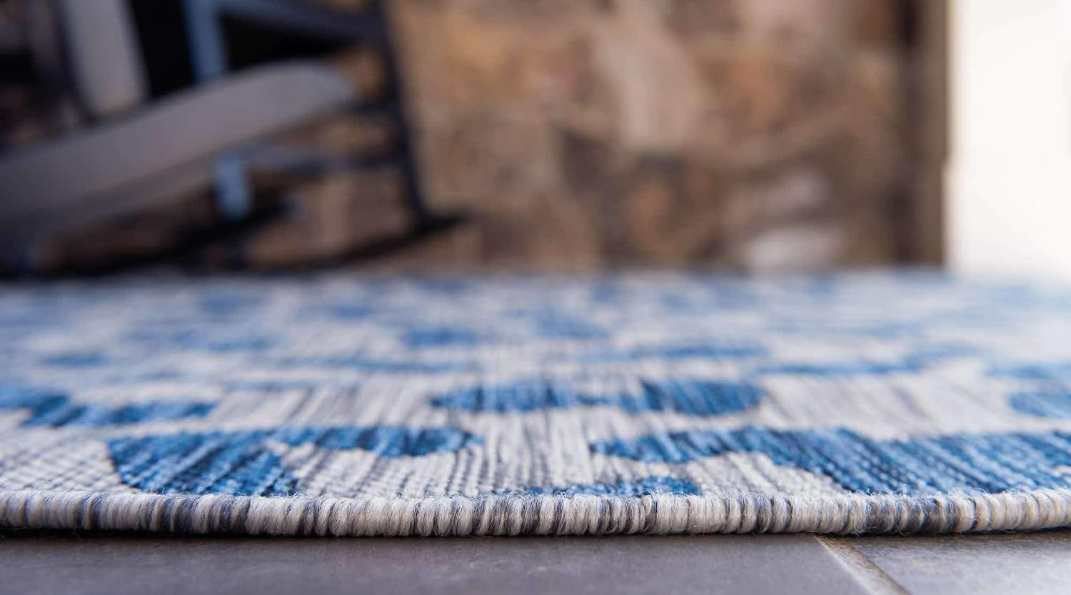 Unique Loom Outdoor Safari Collection Area Rug - Leopard (9' x 12' Rectangle, Blue/ Gray)