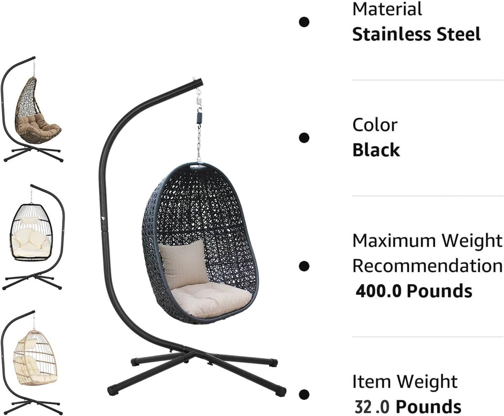 HCY Hammock Chair Stand Only C Stand Hanging Stand Heavy Duty 360 Degree Rotation for Loungers,Yard,Garden, Patio,Bedroom Indoor Outdoor- Black