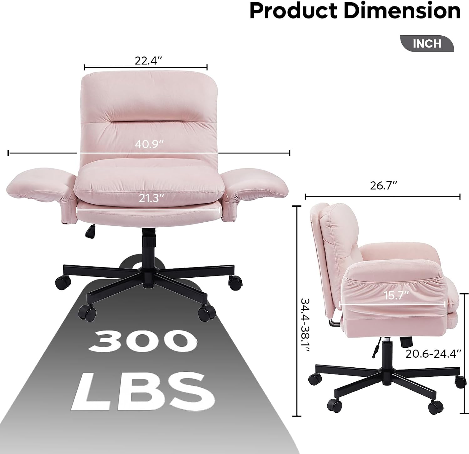 Bestier Criss Cross Chair with Flip-Up Armrests, Swivel Makeup Vanity Chair with Wheels & Side Pockets, Cross Legged Office Chair for Home Office, Bedroom, Pink Velvet